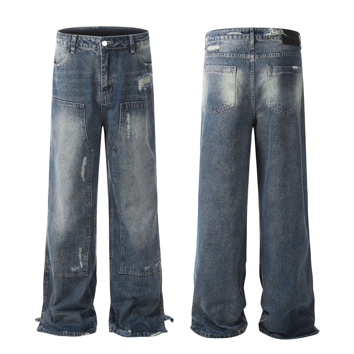 Washed And Frayed High Street Jeans Stitching American Straight