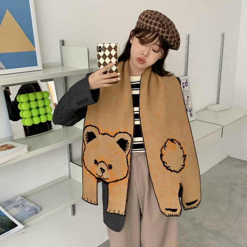 Cute Tiger Knitted Wool Shawl Students Warm-keeping Scarf