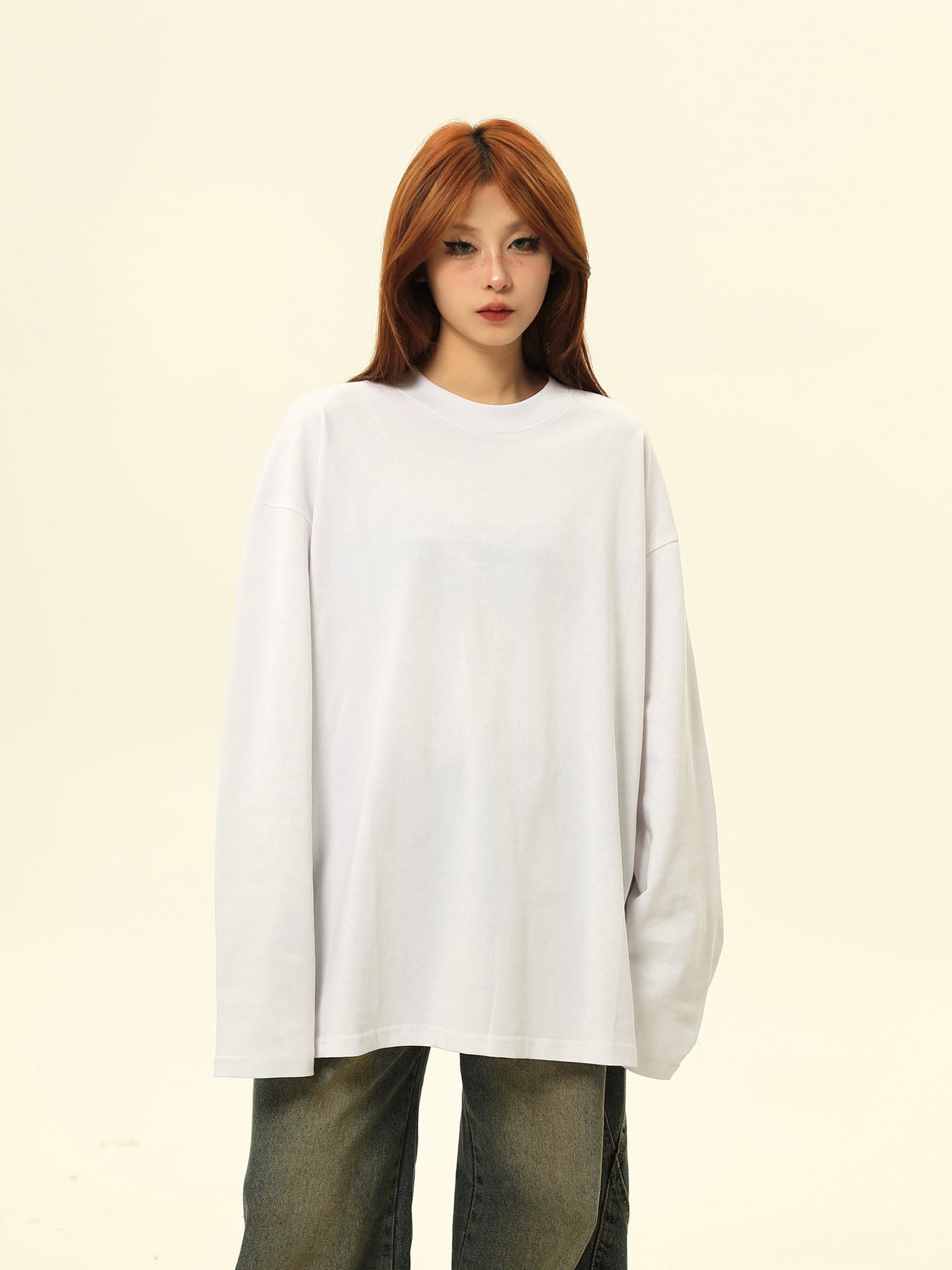 Pure Cotton Long Sleeve 300g Heavy Base Shirt Solid Color T-shirt