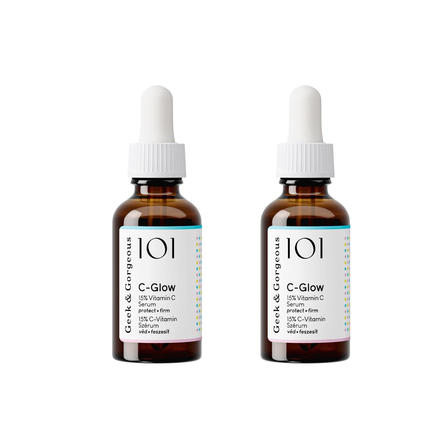 Geek & gorgeous – C-glöd – 15 % C-vitamin ferulic acid & E-vitamin serum, skyddar mot miljöskador, boosts collagen och evens hudton – alla hudtyper, duo-pack 30 ml x 2