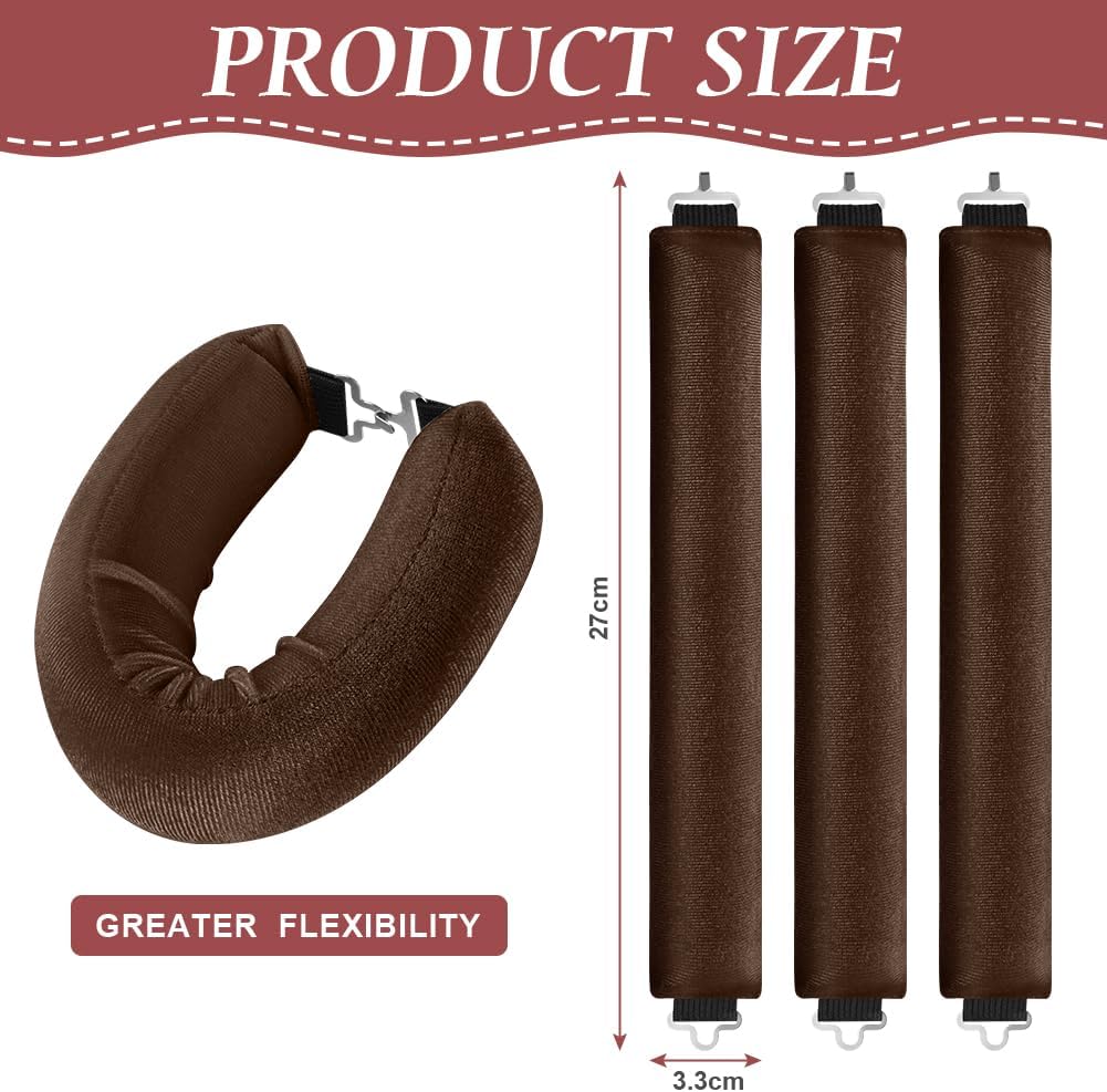 LOPHE 3 st Heatless Hair Curler, Heatless Curls Blowout Stavar Pannband för alla hårtyper, Mjukt hår Roller Stavar med krok (brun, 3pcs)