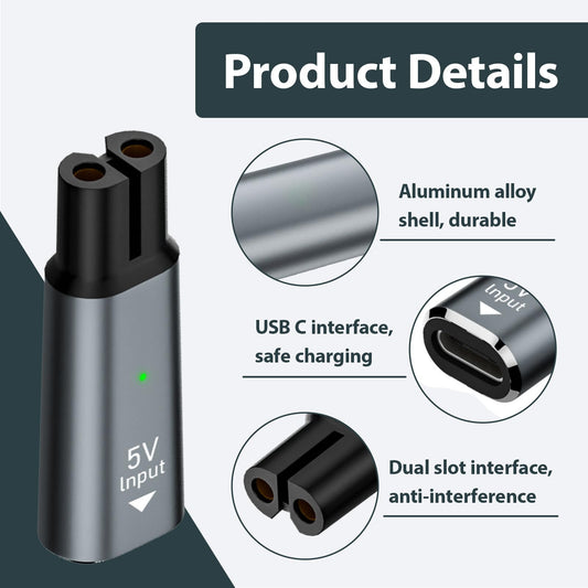 5 V USB C-laddare, kompatibel med Philips OneBlade QP2734, QP2724, QP2824, QP2834, QP4631, MG5910, MG7910, MG9510, QP1924, QP1324, 7000, 9000-serien, laddare grön USB-C för Raw gräsklippare kväll