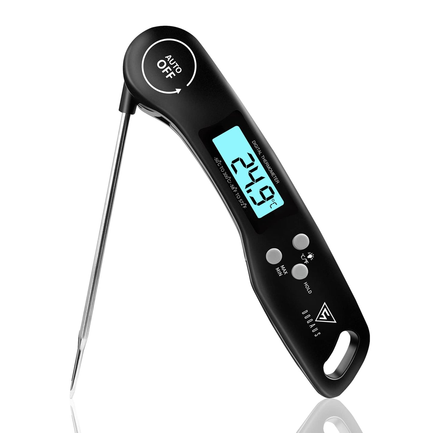 DOQAUS Kötttermometer Digital, 3s omedelbar läsning Matlagningstermometer, Vikbar Sond Grilltermometer med Hög Noggrannhet, Bakgrundsbelysning LCD-skärm, Automatisk på/av för Kök, Grill, Mjölk (svart)