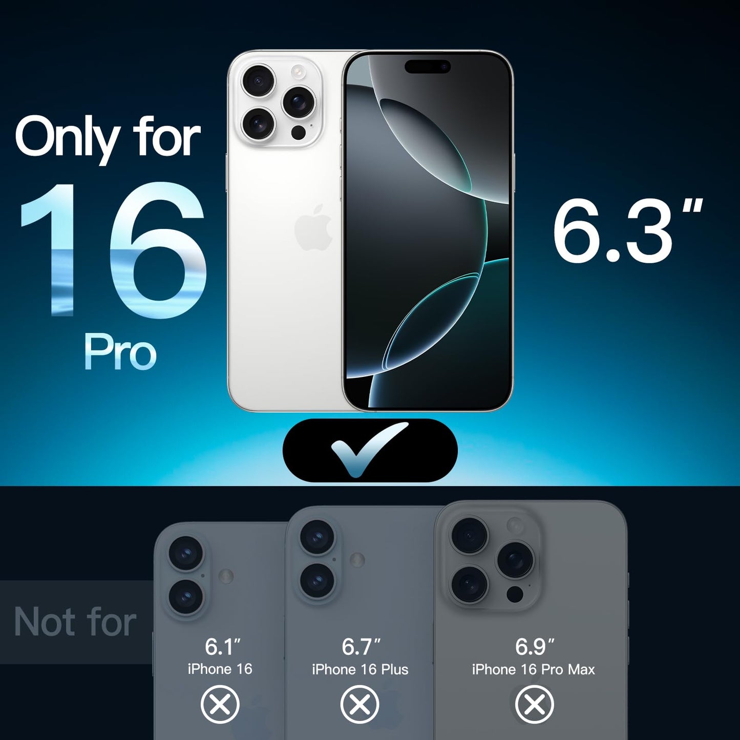JETech Skärmskydd för iPhone 16 Pro 6,3-Tum, Härdat Glasfilm med Enkelt Installationsverktyg, Fodral-Vänligt, HD Klar, 3-Pack