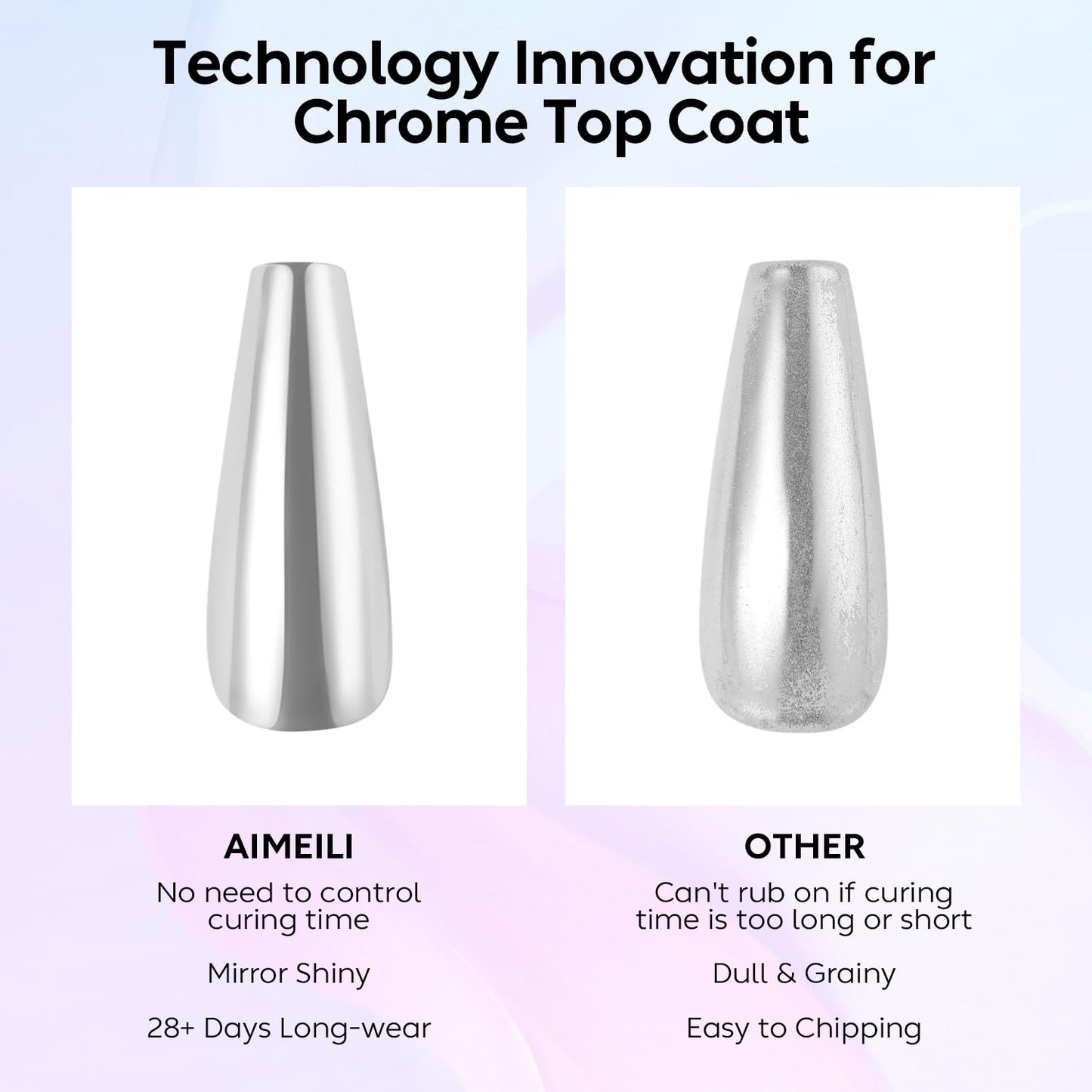 AIMEILI Chrome Top Coat, 10 ml Top Chrome Shine Nails UV LED Soak Off Gel Metallisk Naglar Nail Art
