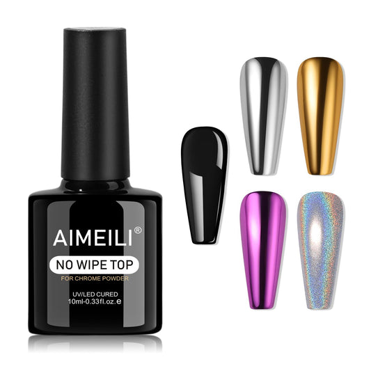 AIMEILI Chrome Top Coat, 10 ml Top Chrome Shine Nails UV LED Soak Off Gel Metallisk Naglar Nail Art