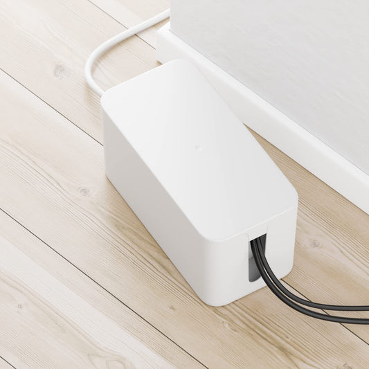 deleyCON Kabelhanternig Box Kabel Organiserare Box Kabellåda 23,5cm x 11,5cm x 11,5cm Robust Plast 2 Sidomonterade Kabelledare Skydd och Säkerhet Vit