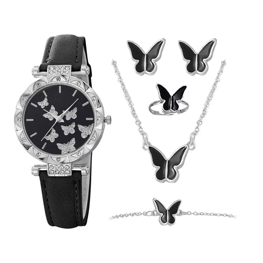 Womens Watches, Womens Watch - 5 stycken Butterfly Women Watch Set | Butterfly Fashion Lady Wristwatch med örhängen armband för kvinnlig, födelsedag och resor
