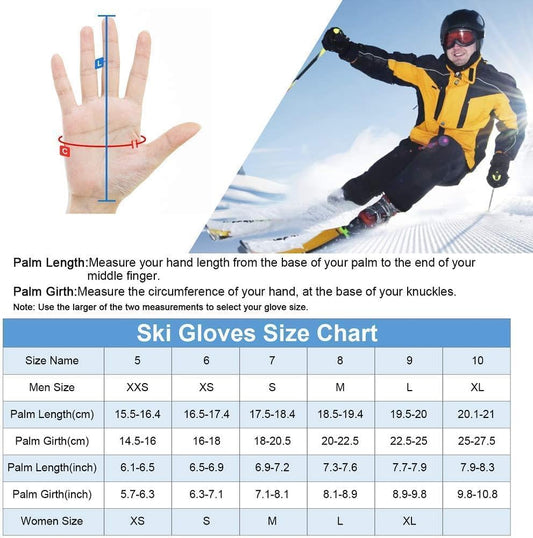 Unigear Skidhandskar för män och kvinnor, skidhandskar, vattentäta halkfria skidhandskar för skidåkning, snowboard, skridskoåkning vandring