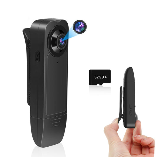 Pudet Luo Bodycam HD 1080P liten kamera med 32 GB minneskort, minikamera utan WLAN, ljudvideoinspelning bärbar miniövervakningskamera med mörkerseende för säkerhet, vakt