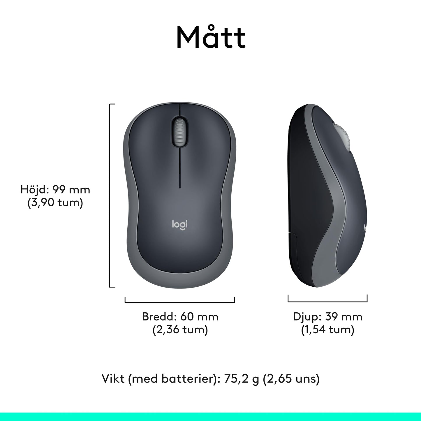 Logitech 910-002235 M185 trådlös mus USB för PC Windows, Mac och Linux, Grå,Svart