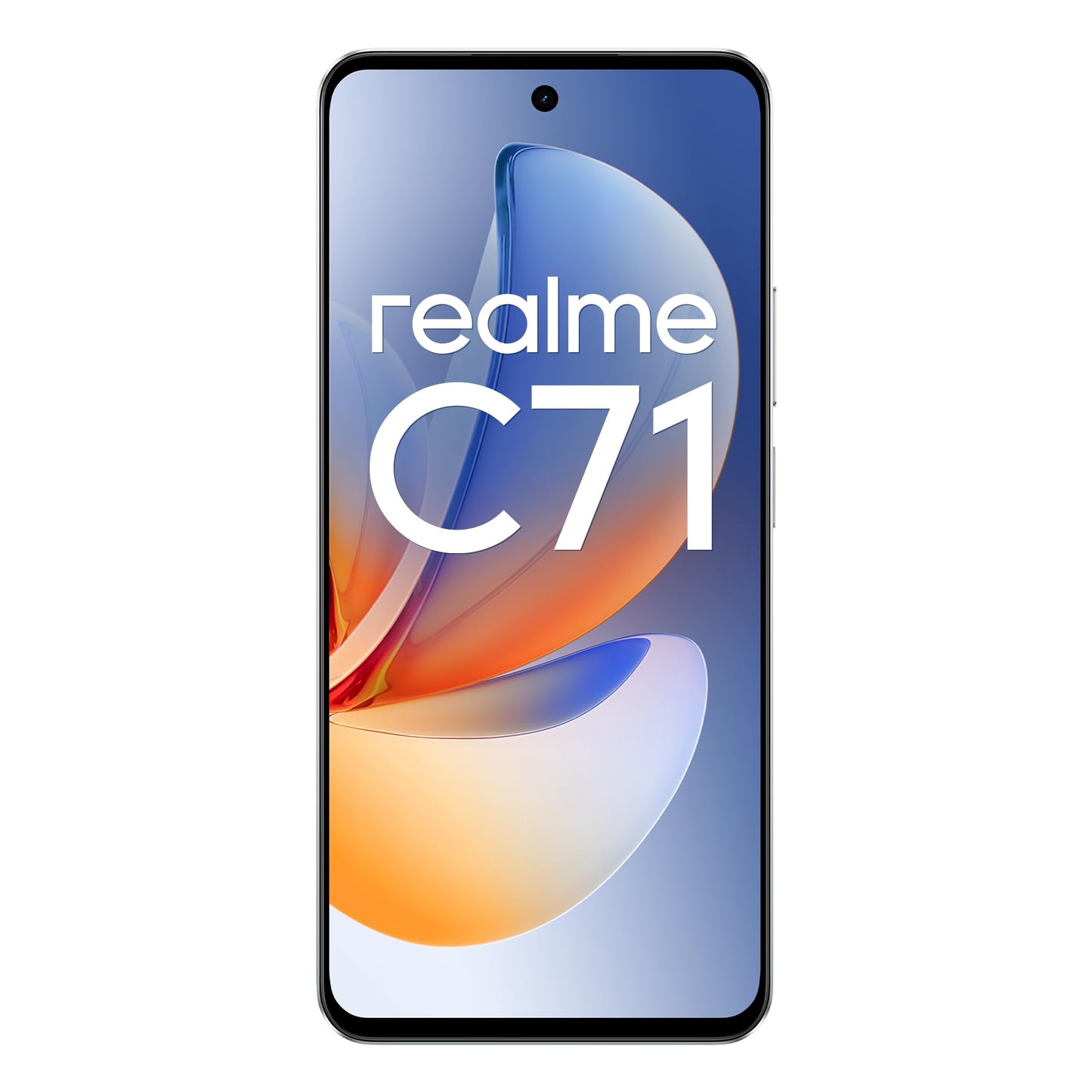 realme C71 5G smartphone, 6 + 128 GB, 6 000 mAh batteri, 45 W laddning, Octa-Core chipset, 50 MP AI-kamera, 24 GB dynamiskt RAM, 120 Hz skärm, grad stötdämpning, daglig vattenbeständighet, vit svan