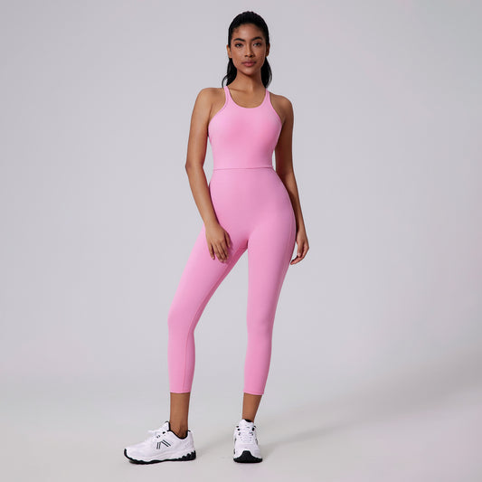 Female Bare Haired V-Back Yoga Jumpsuit With Beautiful Back