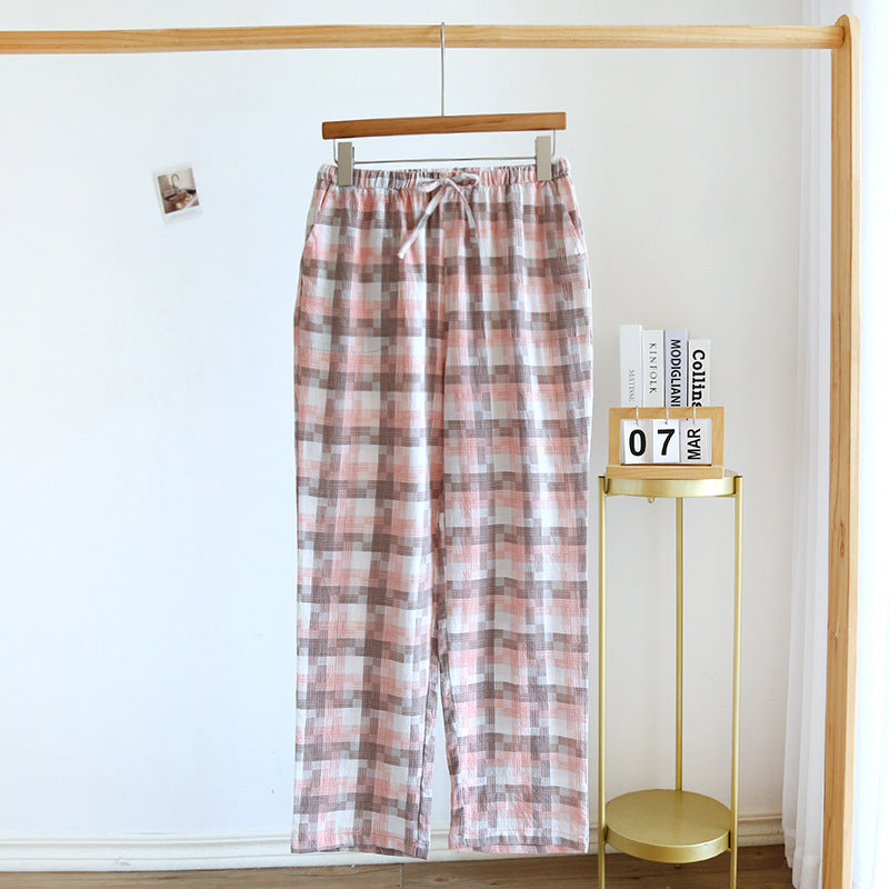 Women's Fashion Casual Cotton Plaid Gauze Trousers