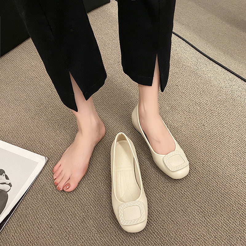 Nye afslappede enkle slip-on sko med firkantet spænde, mellem og lav hæl