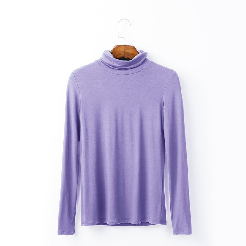 Oversize Women's Long Sleeved T-shirt Solid Color High Collar Modal Undercoat