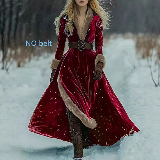 V-neck Split Autumnwinter Relaxed-waist Coat Dress