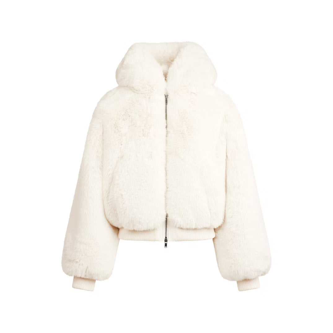 Women's Hooded Warm Fleece EcoFriendly Faux Fur Jacket With Zipper