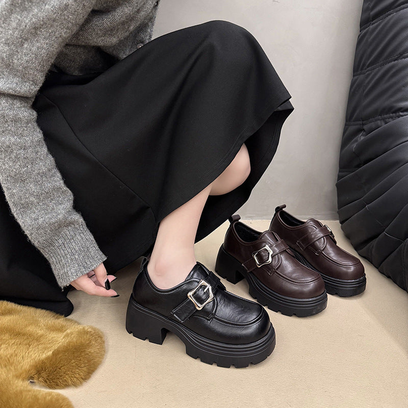 British-style Thick-soled Height-increasing Leather Shoes