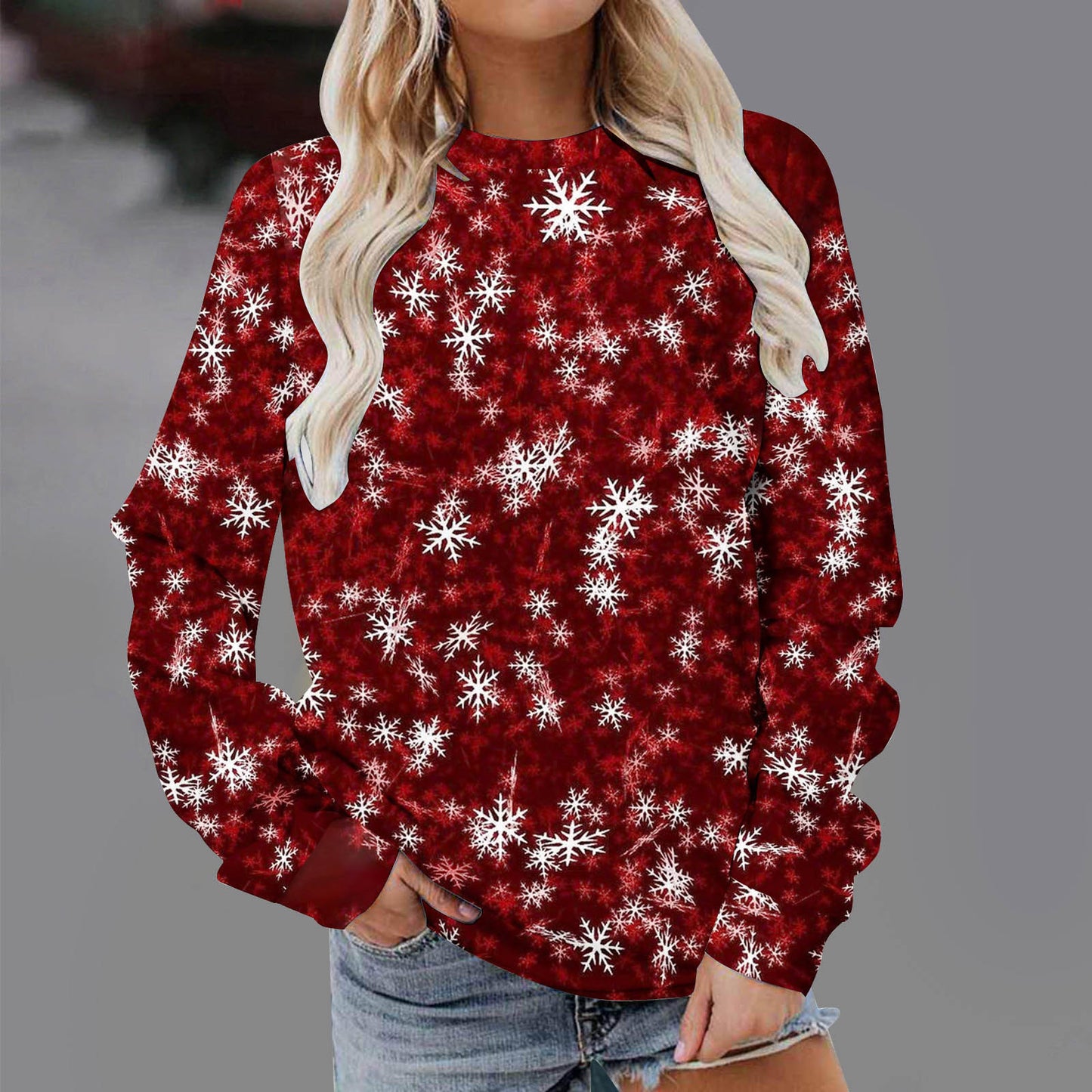 Christmas Fashion Print Round Neck Men's Women's Pullover