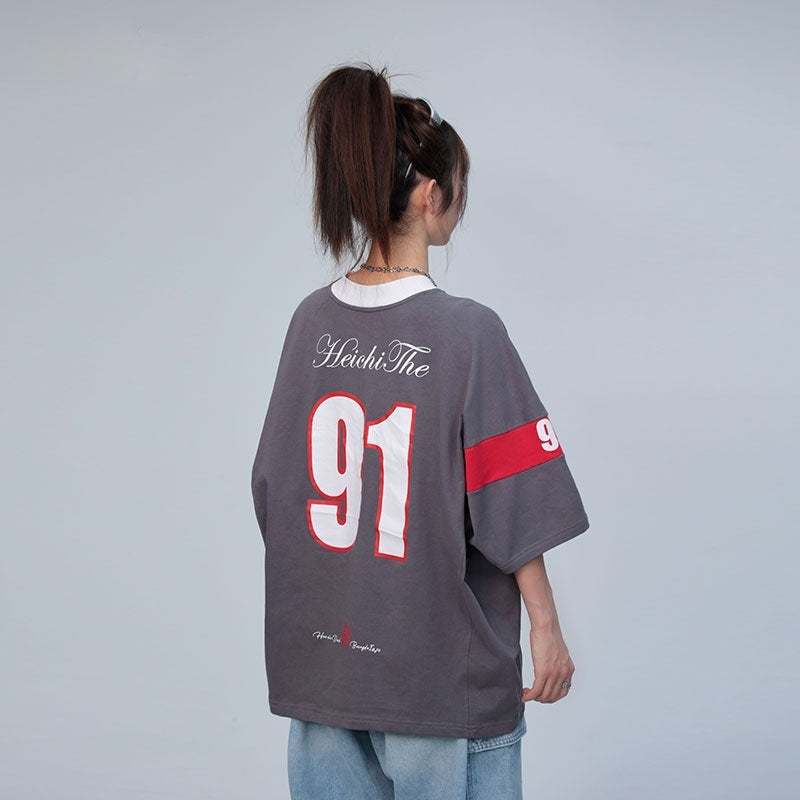 American Letter Stripes Men's And Women's Short Sleeve