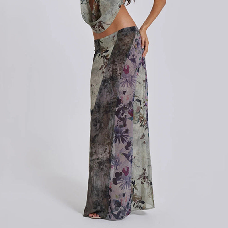 Women's Vintage Floral Printed Woven Skirt