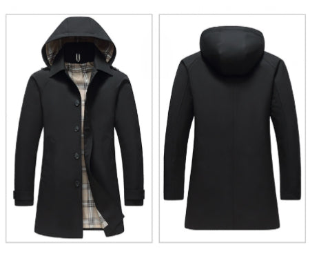 Men's Trench Coat Detachable Hat Light Luxury Business