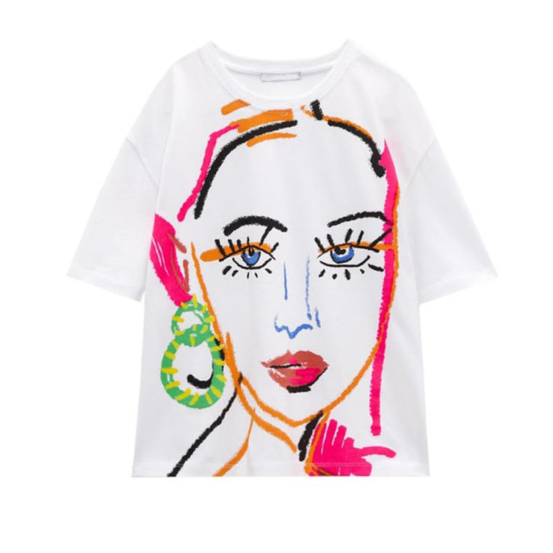 Casual Fashion Crew-neck Short-sleeve Top Girls 3D-printed T-shirt