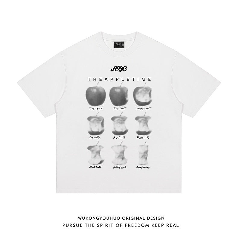 Apple Printed Short-sleeved T-shirt Men's Ins Loose Lovers Wild Top