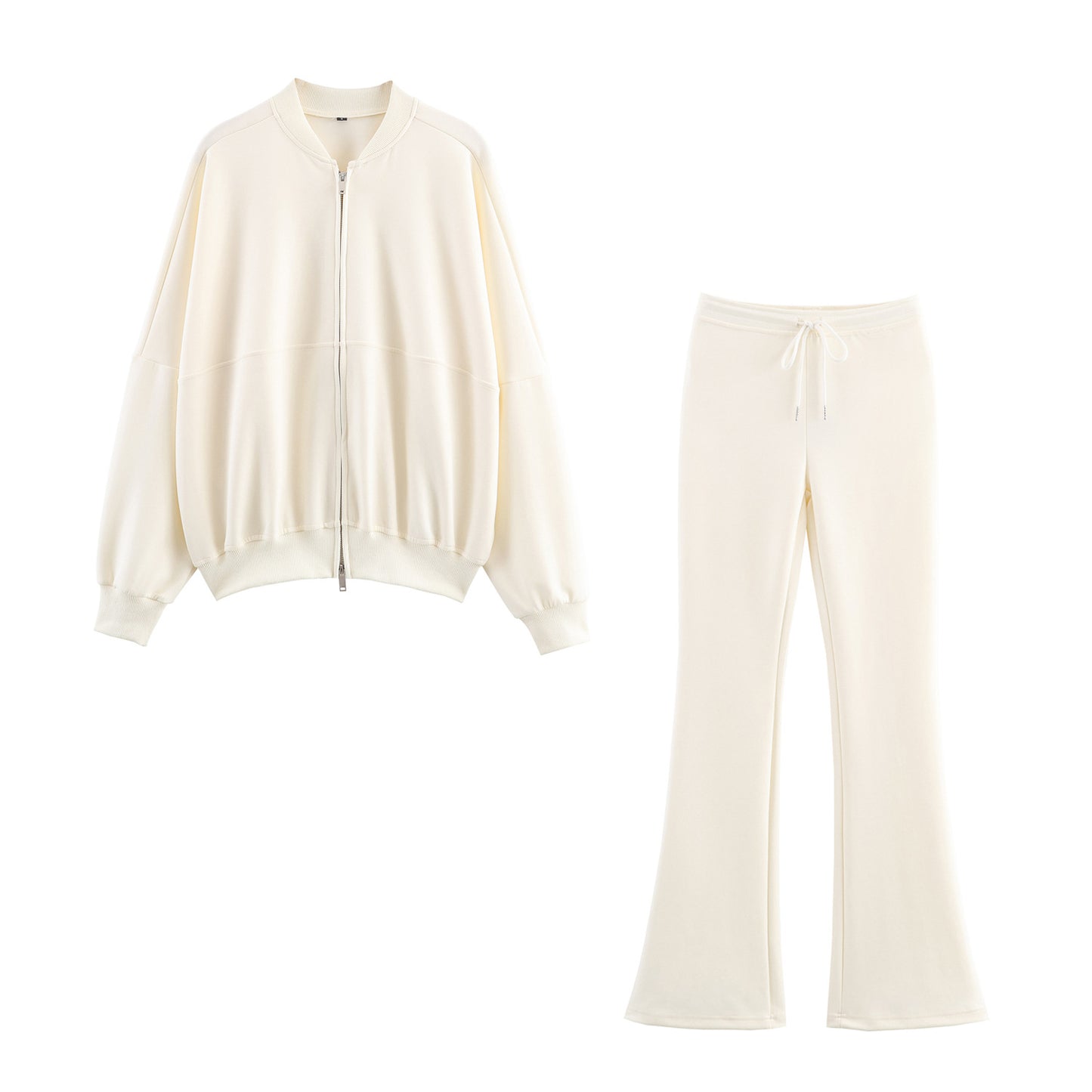 Womens Pilot Jacket Double-Face Fabric Flare Pants Casual Trendy Set