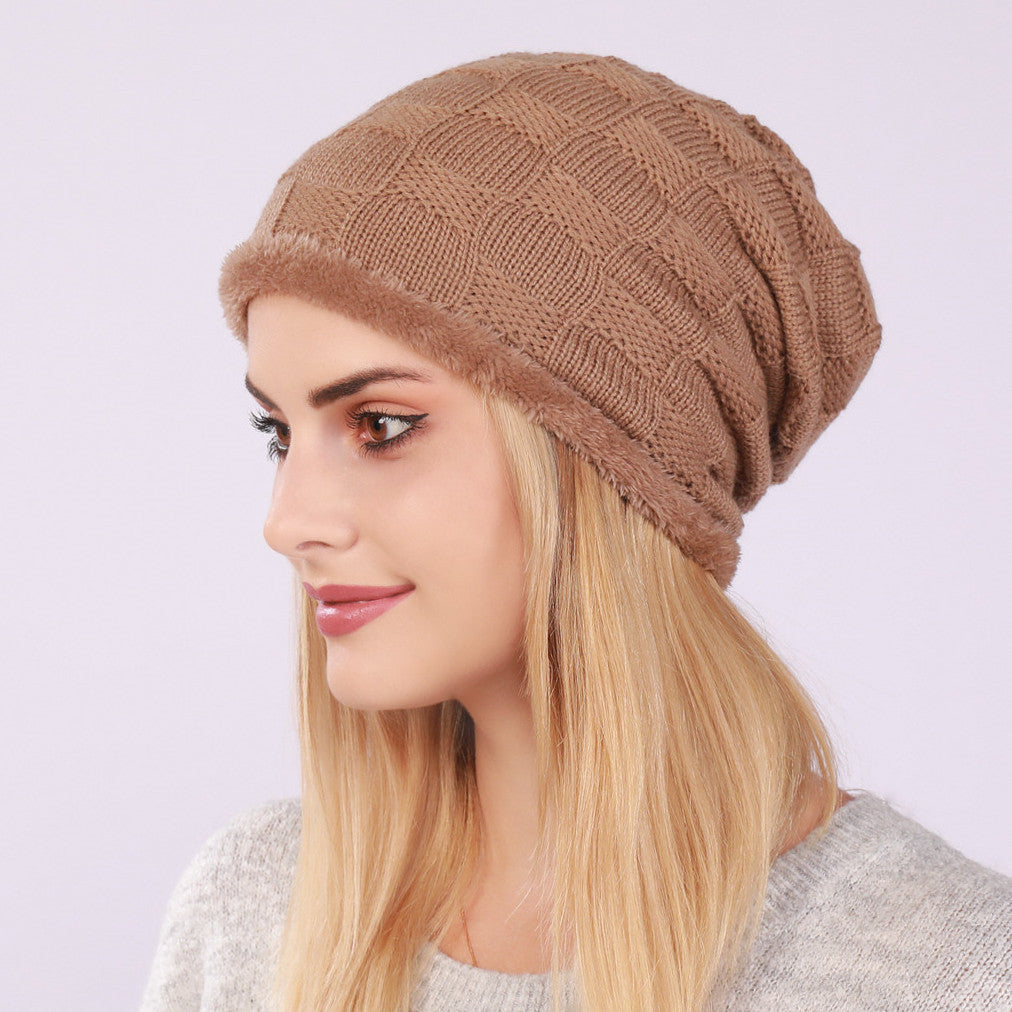 Pleated Fleece Men's And Women's Pullover Knitted Checkered Beanie