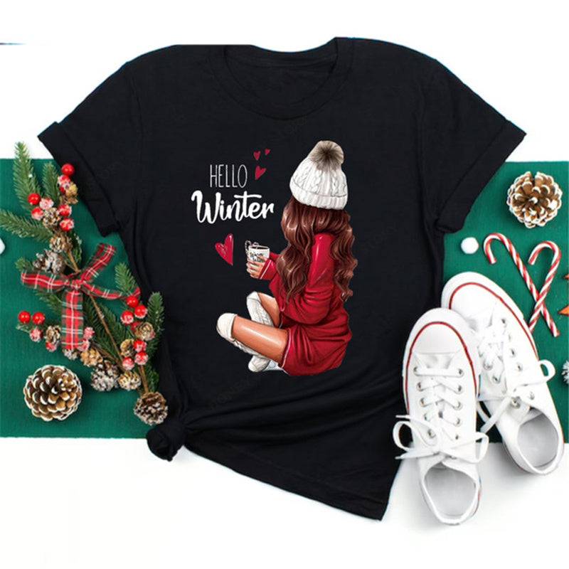 Christmas Print Girlfriends Red T-Shirt