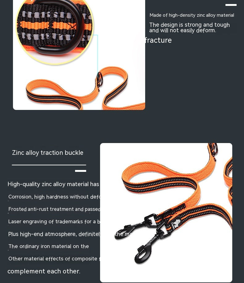 Pet Dog Multi-functional Hand Holding Rope Double-headed Outdoor Chain Crossbody Polyester Reflective