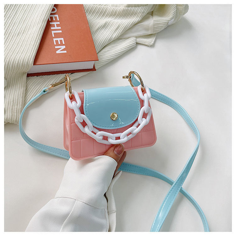 Macaron Contrast Color Jelly Bag Shoulder Messenger Bag Fashionable Mini Square Bag