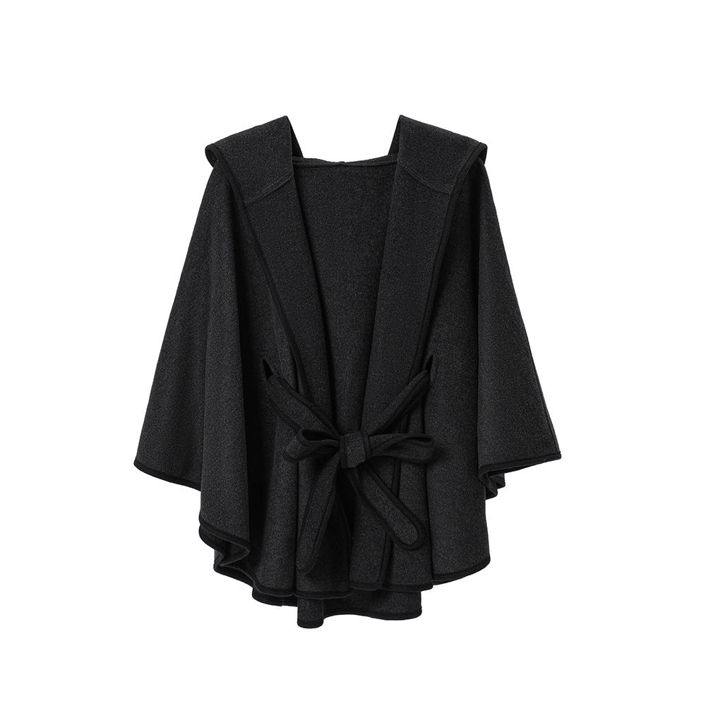Double-faced Woolen Goods Belt Hoodie Cloak Shawl
