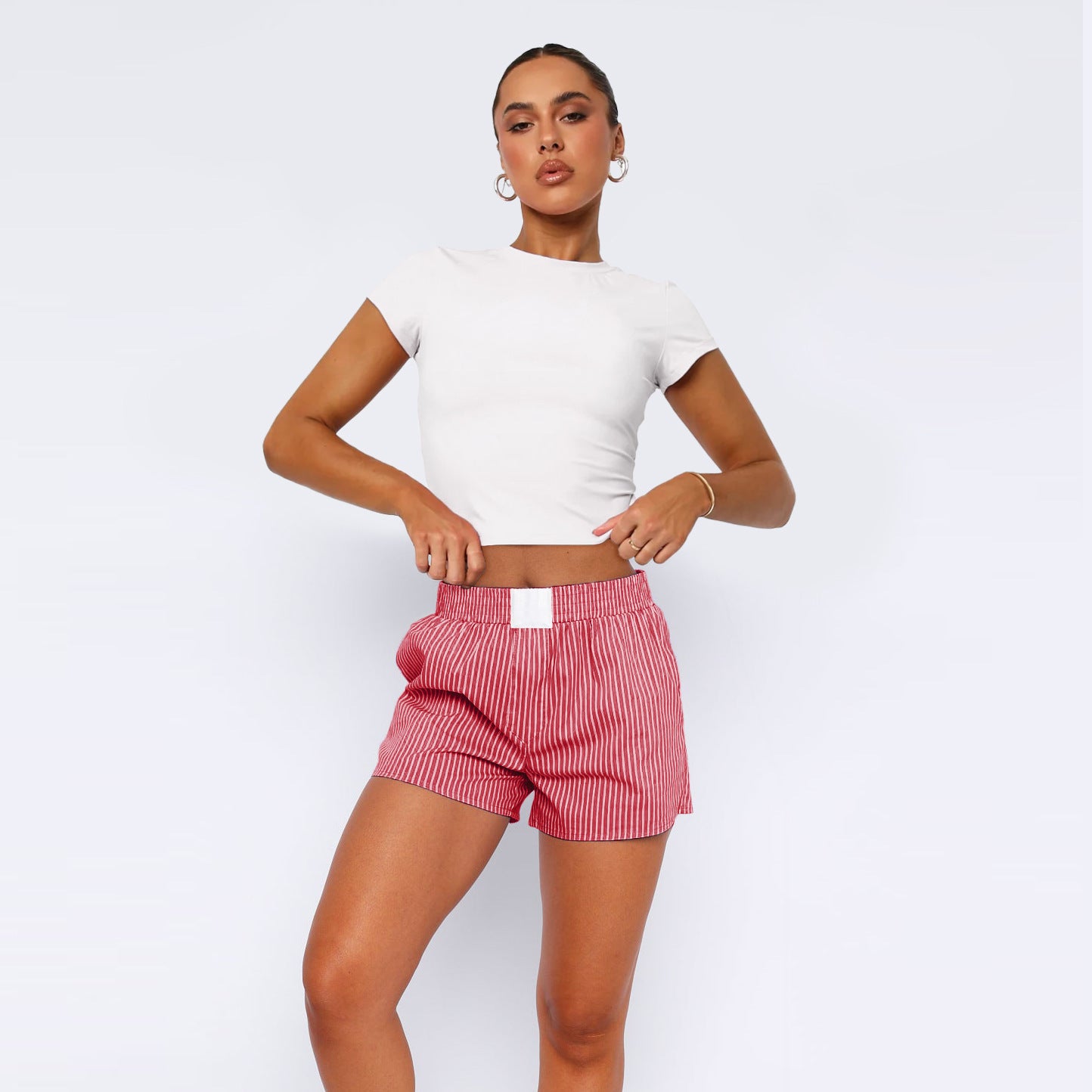 Women's Casual Striped Patchwork Home Shorts