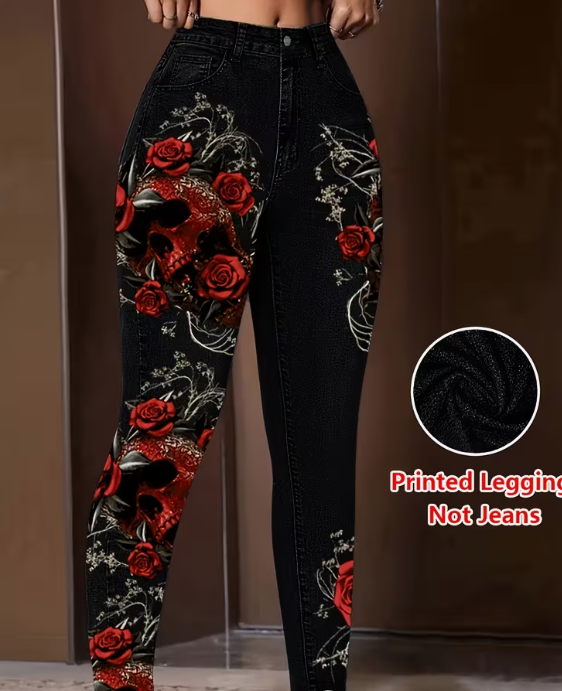 Womens Faux Denim Skinny Leggings With All-Season Prints For Women