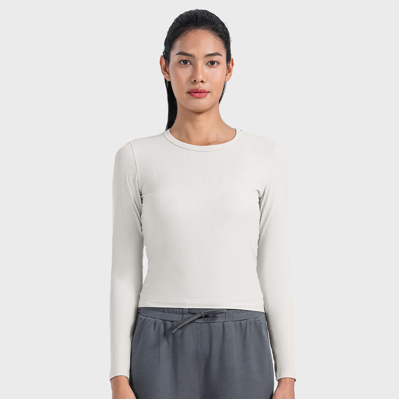 Sports Long Sleeve Vertical Bar Thread Round Neck Yoga Clothes