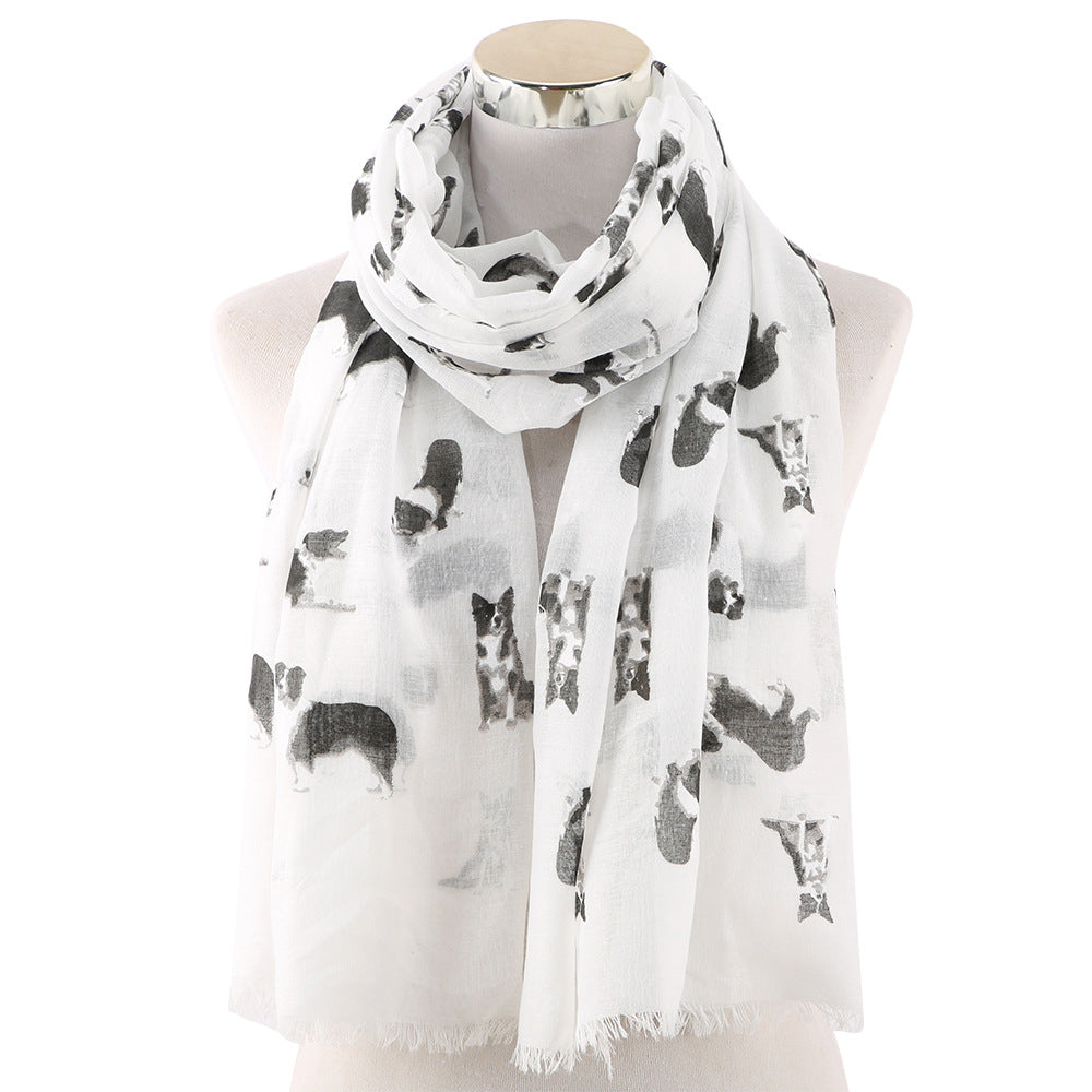 Cute Dog Printed Scarf Women's Outdoor Sun Protection Scarf