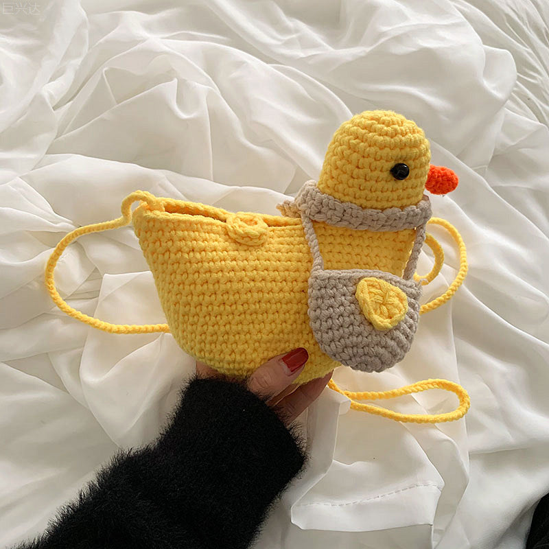 Cute Cartoon Wool Little Duck Knitted Shoulder Bag
