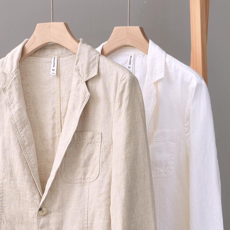 Retro Casual Loose Artistic Flat Linen Lapel Handsome Suit Jacket