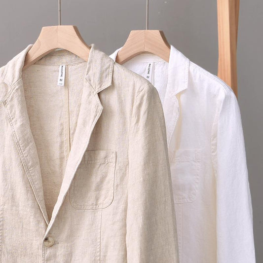 Retro Casual Loose Artistic Flat Linen Lapel Handsome Suit Jacket
