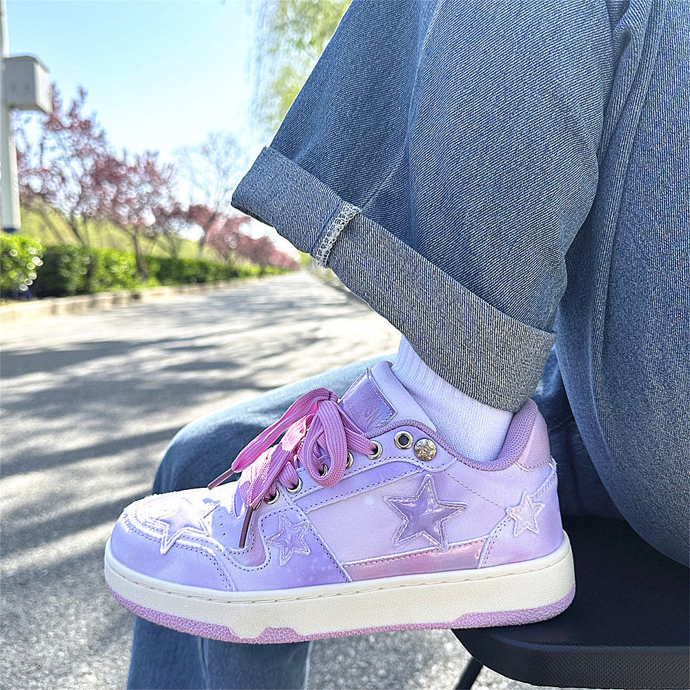 Female Ins Super Hot Low Top Starry Sky Purple Skateboard Shoes