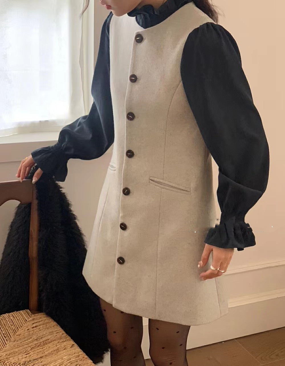 Women's Single-breasted Wool Vest Skirt