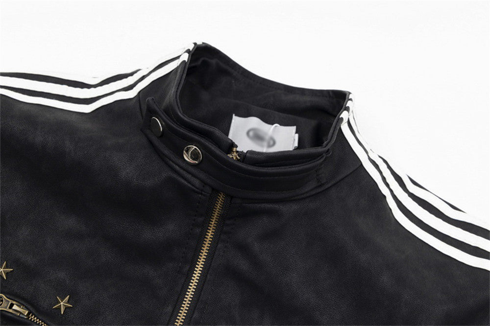 Season Loose American Street Windproof Zipper Decorations Leather Jacket