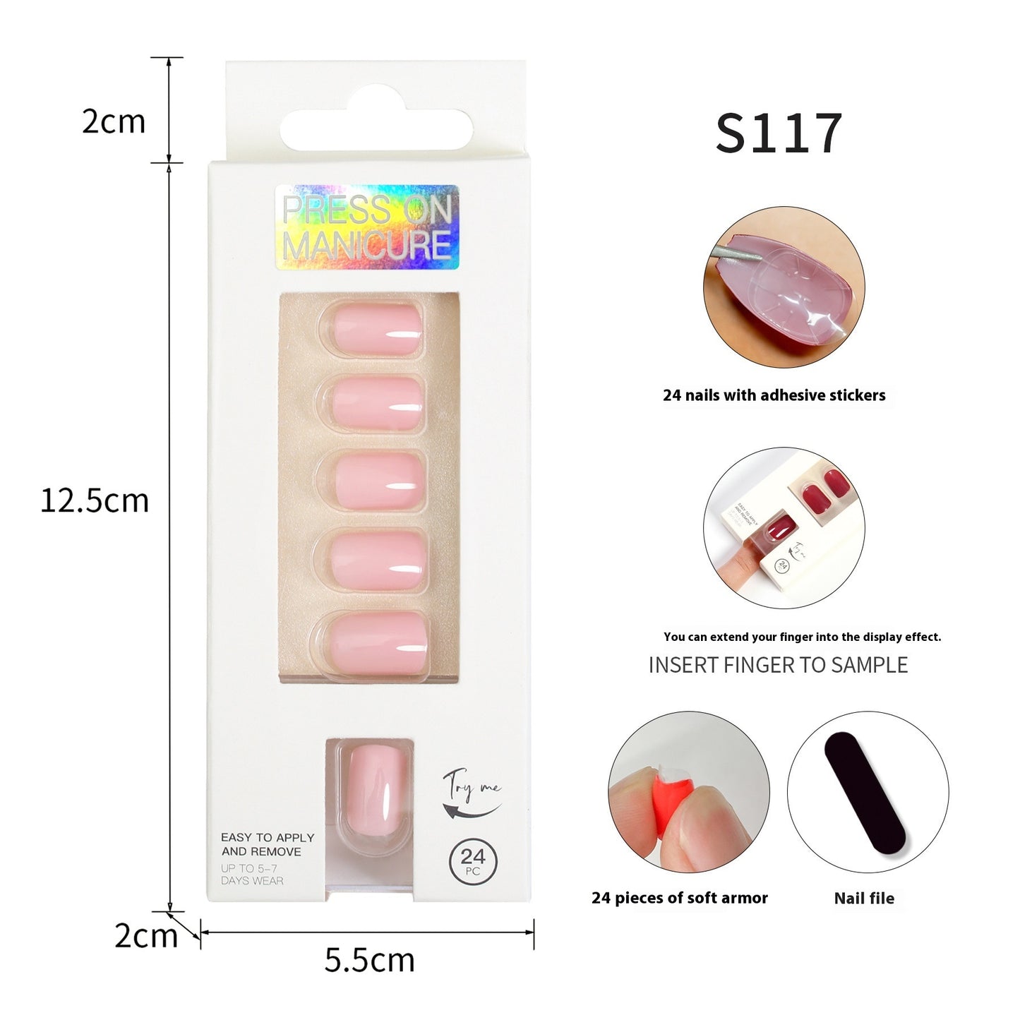 Short Square Head Solid Color Nail Stickers Finished Product 24 Pieces