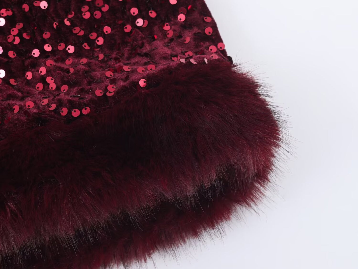 Sequined Fur-effect Hem Top And Trousers
