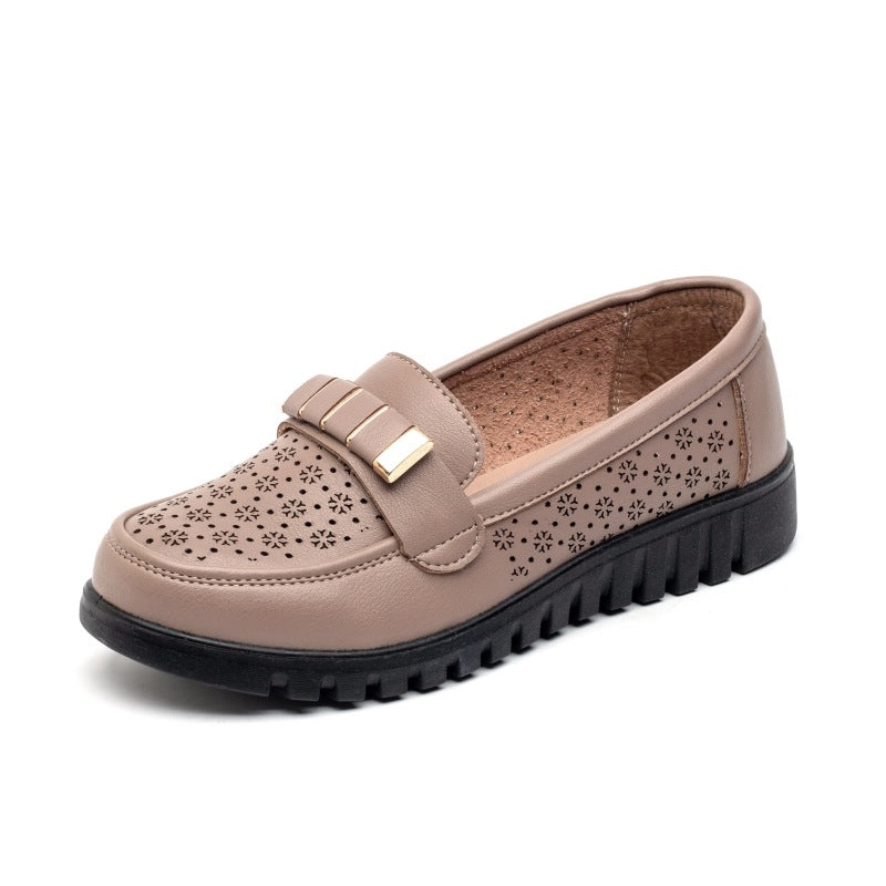 Women's Summer Hole Ventilation Soft-soled Leather Shoes