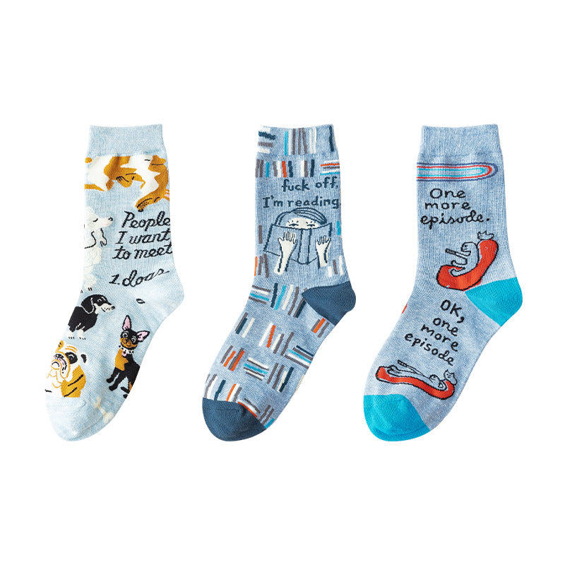 Personality Contrast Color Graffiti Women's Tube Socks Street Style Fashion Cotton Socks