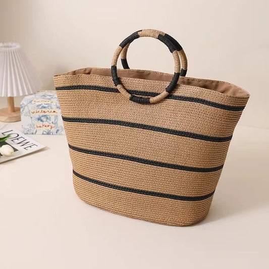 Large Capacity Round Early Woven Summer All-matching Woven Shoulder Beach Bag Handbag
